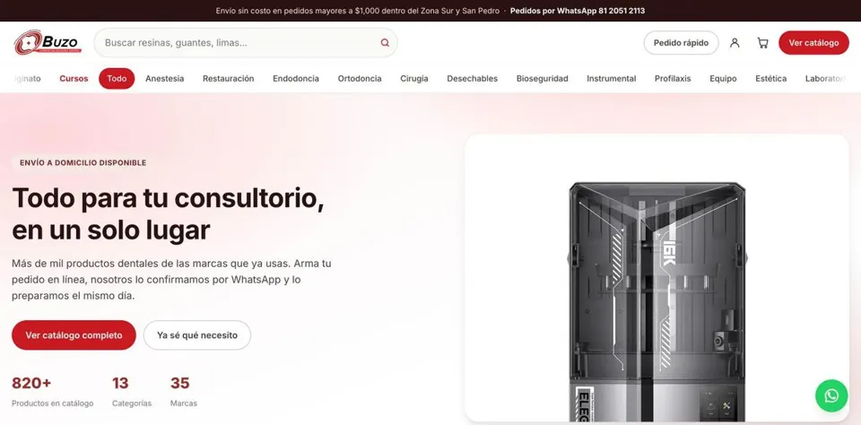 Captura del sitio de Buzo Dent, depósito dental