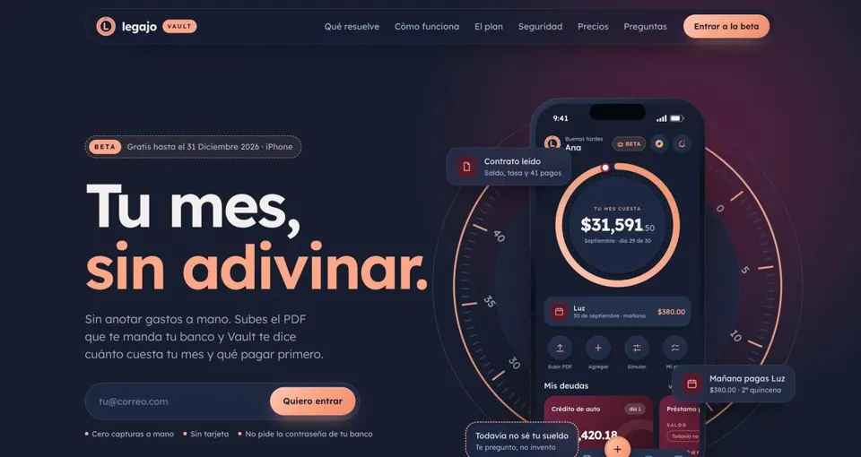 Captura de Legajo Vault, app móvil